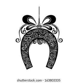 Vector Vintage Greeting Card with Christmas Horseshoe. Happy Holiday Object
