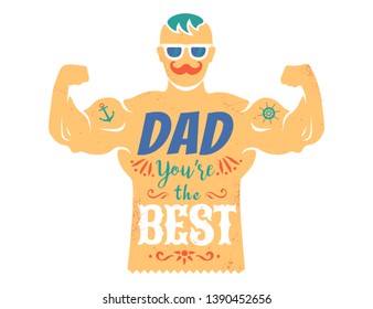 Vector vintage greeting card for father day with best dad. Happy father's day.