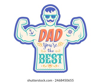 Tarjeta de felicitación vintage de Vector para el día de los padres con el mejor papá en fondo aislado. Feliz día del padre. Ilustración vectorial de papá.