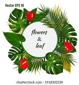 Vector vintage greeting card. Invitation to a wedding, celebration, party. Botanical illustration. Tropical leaves.