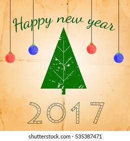 Vector vintage greeting card. Template banner Christmas. New year background.
