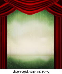vector vintage grunge background with red curtains