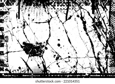 Vector Vintage Grunge Black and White Distress Border Frame with Crack Texture 