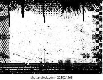 Vector Vintage Grunge Black and White Distress Border Frame with Scratch Texture