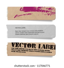 Vector vintage grungy torn old paper tags / banners / labels with hand painted brush stroke background