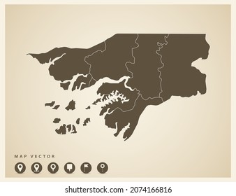 Vector vintage of Guinea Bissau map on old background.