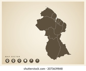 Mapa vectorial de Guyana sobre el pasado.