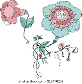 vector vintage  hand drawing  flowers on white background  for wedding, birthday, textile  and scrapbooking design