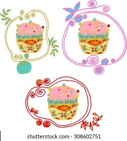 vector vintage hand drawing  set of cupcakes  for  dessert menu design