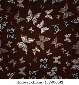Vector vintage hand drawn of beautiful colorful butterflies on a white, beige and brown background. Vector illustration. Fashion cute fabric design.