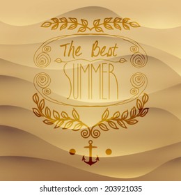 Vector vintage hand drawn best summer cute, leafs frame on sand background, illustration