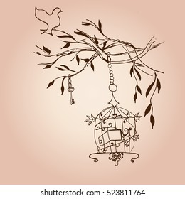 Vector vintage hand drawn cage. sketch birdcage vector. vintage birdcage 