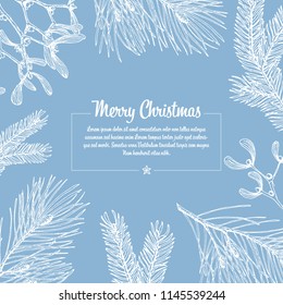 Vector vintage hand drawn Christmas card with various seasonal elements