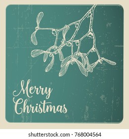 Vector vintage hand drawn Christmas card with various seasonal shapes - ginger breads, mistletoe, cone, nuts - retro version