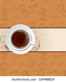 Vector vintage hand drawn coffee background and cup