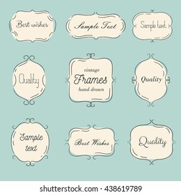 Vector vintage hand drawn frames set. Cartoon style. It's can be used for wedding invitations, gift cards, menu and logo.