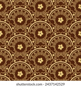 Vector Vintage Hand gezeichnet golden und braun nahtlose Muster mit Mandalas und Blumen