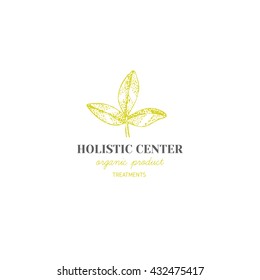 Vector vintage hand drawn herb logo. Alternative medicine, ayurveda, pharmacy, homeopathy, beauty shop, holistic center logo, badge, emblem.