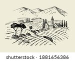 vector vintage hand drawn illustration of wineyard