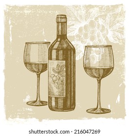 Vector Vintage Hand Drawn Illustration Of Wine