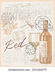 vector vintage hand drawn illustration of wine