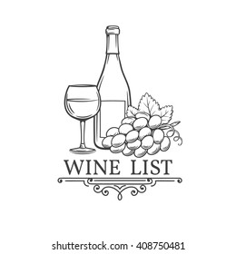 Vector vintage hand drawn illustration of wine. Vector decorative  wine in the old ink style. For  the menu to the wine card brochures. 