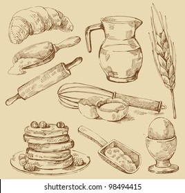 vector vintage hand drawn of kitchen