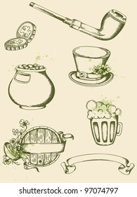 Vector vintage hand drawn  Saint Patrick's Day symbols