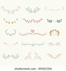 vector vintage hand drawn set of cute floral elements and frames