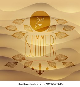 Vector vintage hand drawn summer cute, leafs and message on sand background, illustration