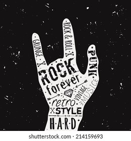 Vector vintage hand label with diamond, bones, arrows, stars and typography elements. Rock and roll style.