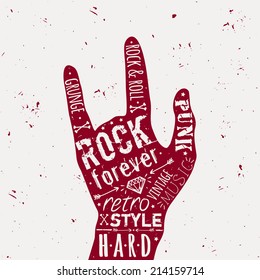 Vector vintage hand label with diamond, bones, arrows, stars and typography elements. Rock and roll style.