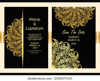Vector vintage hand-drawn mandala Wedding invitation card with luxury background Template