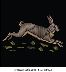 Vector vintage hare, rabbit. Embroidery animal. Decorative element for embroidery, patches, stickers, badges and decor