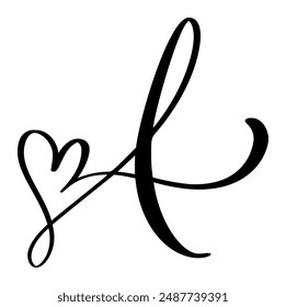 Vector Antiguas corazón letra monograma logo A. Amor elemento de caligrafía Valentine flourish. Signo dibujado a mano para la ilustración de diseño de decoración de página, tarjeta de boda, invitación