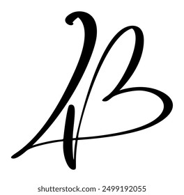 Vector Vintage heart letter monogram logo B. Love Calligraphy element Valentine flourish. Hand drawn sign for page decoration design illustration, wedding card, invitation