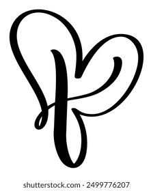 Vector Vintage heart letter monogram logo B. Love Calligraphy element Valentine flourish. Hand drawn sign for page decoration design illustration, wedding card, invitation