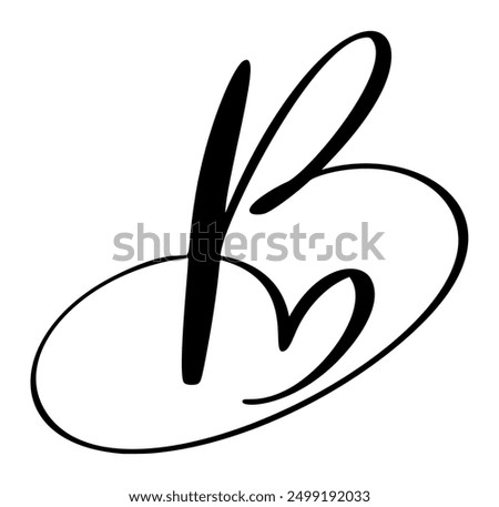 Vector Vintage heart letter monogram logo B. Love Calligraphy element Valentine flourish. Hand drawn sign for page decoration design illustration, wedding card, invitation
