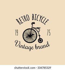 Vector vintage hipster bicycle logo. Retro velocipede emblem for card templates, store, company advertising  poster, banner.