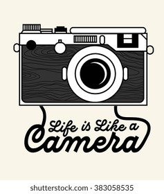 Vector vintage hipster camera with mountains. Take great pictures. Romantic inspirational trendy typography illustration. Home decoration, retro poster