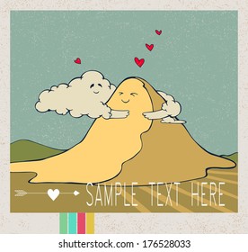 Vector vintage holiday card - Cloudlet hugging the Hill