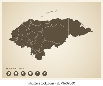 Vector vintage of Honduras map on old background.