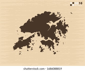 Vector vintage del mapa de Hong Kong sobre los viejos antecedentes de papel.