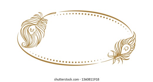 Vector vintage horizontal oval frame with peacock feathers decoration