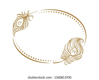 Vector vintage horizontal oval frame with peacock feathers decoration