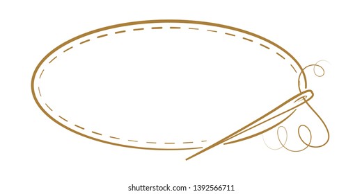 Vector vintage horizontal oval frame with sewing needle