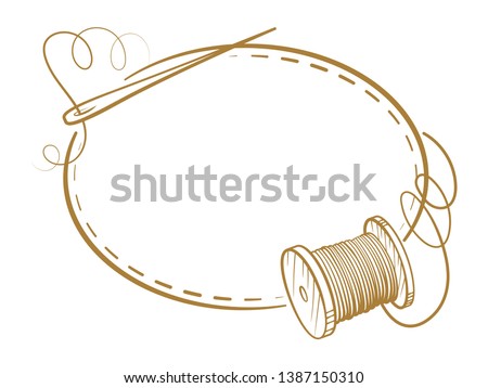 Vector vintage horizontal oval frame with sewing tools