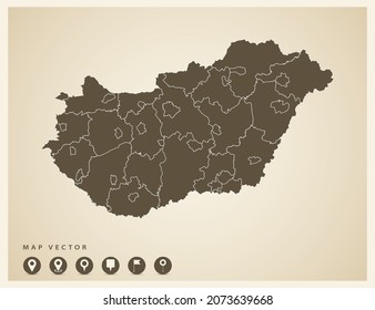 Vector vintage of Hungary map on old background.