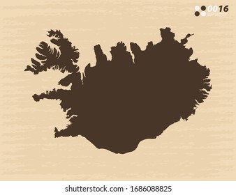 Vector vintage de Islandia mapa sobre el fondo de papel antiguo.