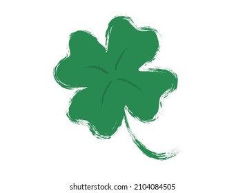 Vector vintage icon of clover with four leaf for Patrick's day. Vintage green lucky clover in hand drawing style.